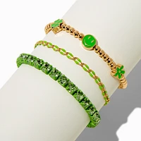 Green Enamel Heart Clover Bracelet Set - 3 Pack