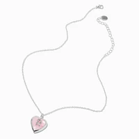 Pink Embellished Initial Glitter Heart Locket Necklace - R