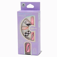 Check, Lightning Bolt & Yin Yang Stiletto Vegan Faux Nail Set - 24 Pack