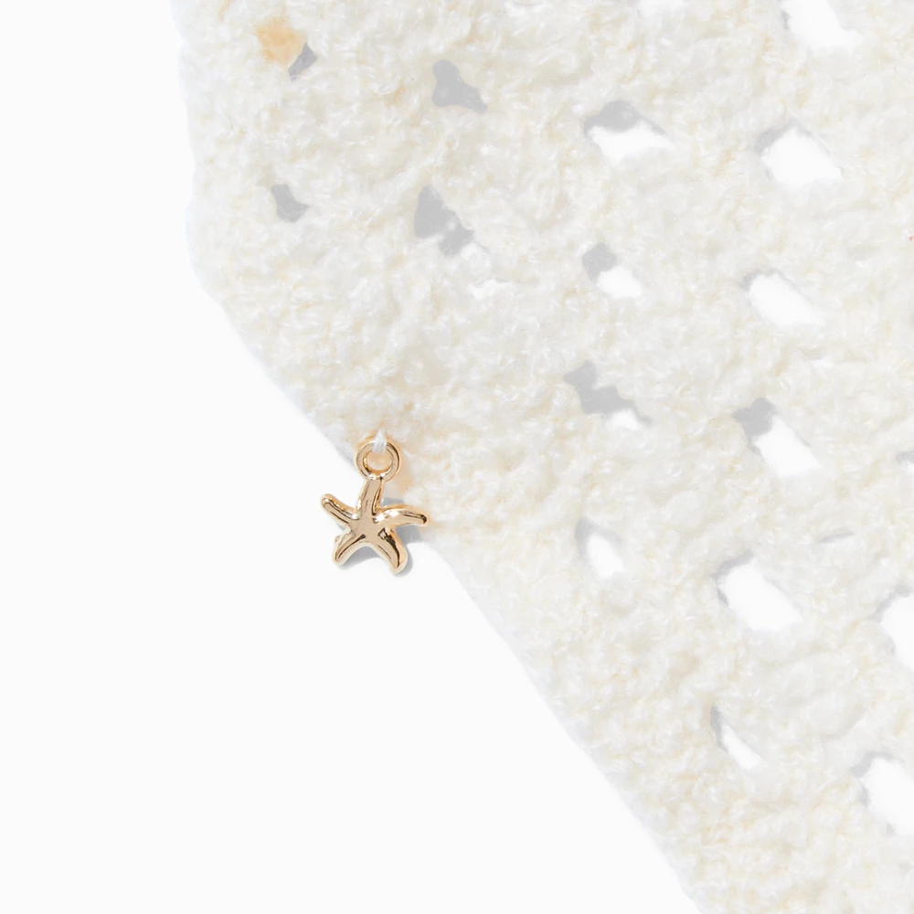 Gold-tone Starfish Charms Cream Crochet Headscarf