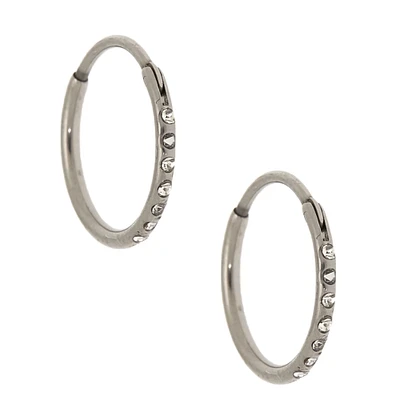 C LUXE by Claire's Silver-tone Titanium 10mm Sleek Crystal Hoop Earrings