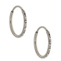 C LUXE by Claire's Silver-tone Titanium 10mm Sleek Crystal Hoop Earrings
