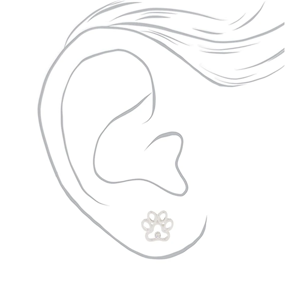 Silver-tone Paw Print Stud Earrings