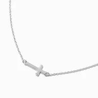 Silver-tone Sideway Cross Pendant Necklace