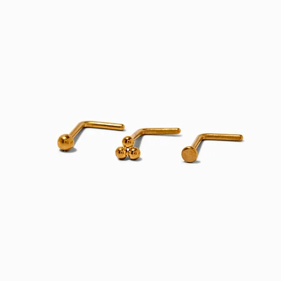20G 18k Gold Plated Titanium Round Ball Nose Studs - 3 Pack