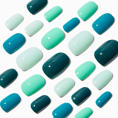 Monochromatic Blue Oval Vegan Faux Nail Set - 24 Pack