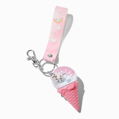 Pink Ice Cream Cone & Panda Water-Filled Wristlet Keychain