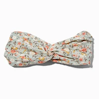 Pleated Green Floral Twisted Headwrap