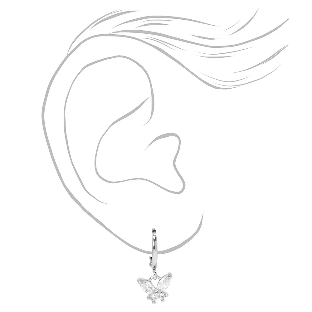 Silver Butterfly Huggie Hoop Earrings