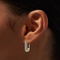 Gold-tone Crystal Pavé Oblong Clicker Hoop Earrings