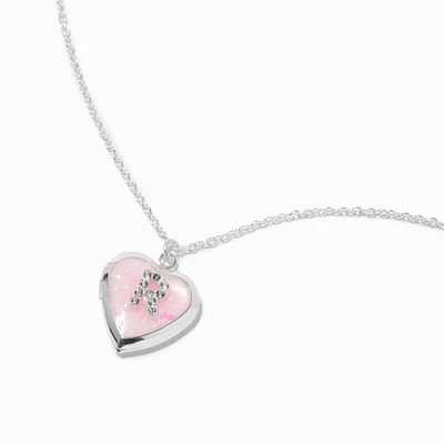 Pink Embellished Initial Glitter Heart Locket Necklace - R