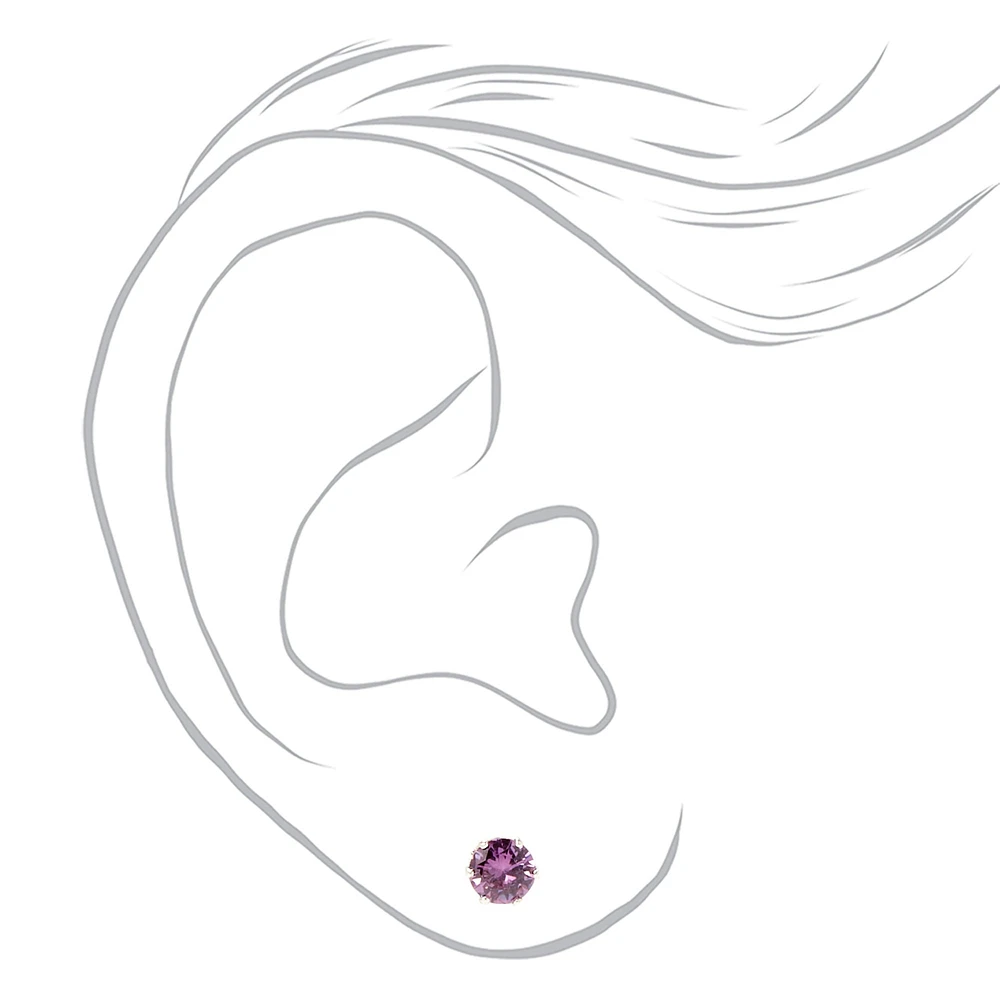 Purple Cubic Zirconia 5mm Round Stud Earrings 