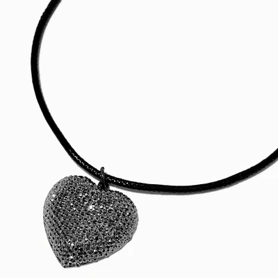 Pavé Crystal Heart Puff Pendant Necklace