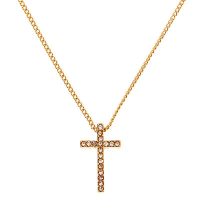 Gold-tone Crystal Cross Pendant Necklace