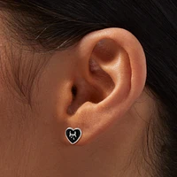Silver-tone Bow Black Heart Stud Earrings