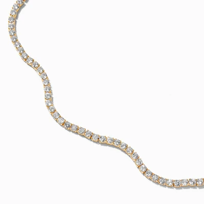 Gold-tone Cubic Zirconia Wiggle Tennis Choker Necklace