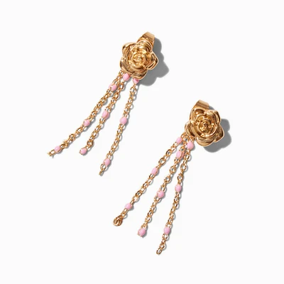 Gold-tone Carved Rose Beaded Front & Back Drop Earrings