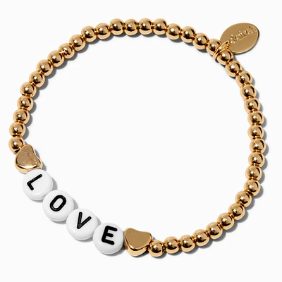 ''Love'' Gold-tone Beaded Stretch Bracelet 