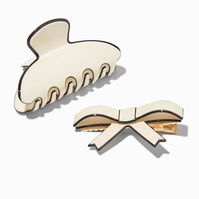 Black & Cream Bow Hair Claws - 2 Pack