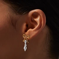 Gold-tone Bow Pearl Drop Earrings