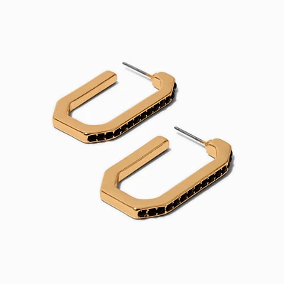 Gold-tone Rectangle Black Crystal Hoop Earrings 