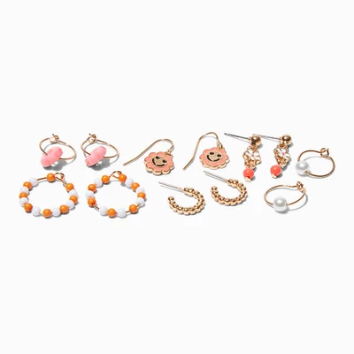Orange Retro Flower Mixed Hoop & Drop Earrings - 6 Pack