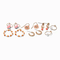 Orange Retro Flower Mixed Hoop & Drop Earrings - 6 Pack