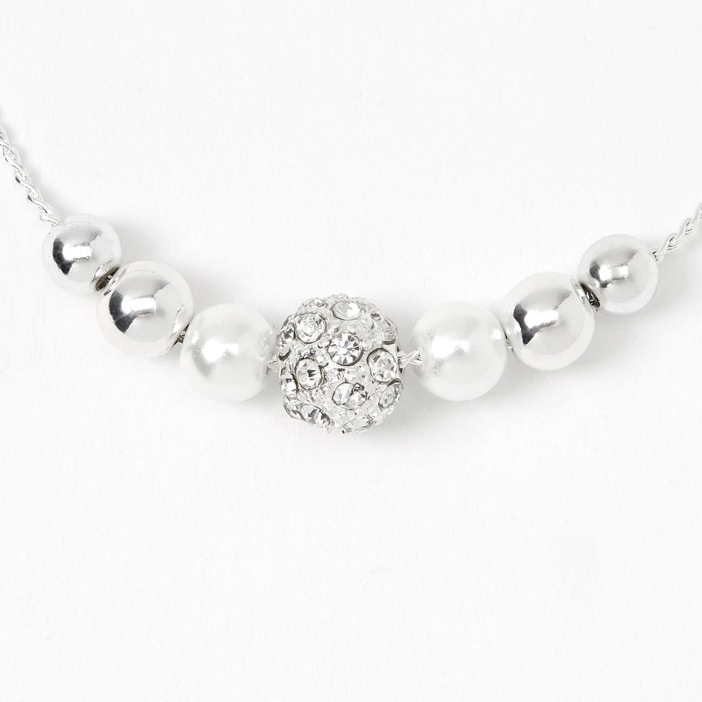 Silver-tone Crystal Fireball & Pearl Bolo Bracelet