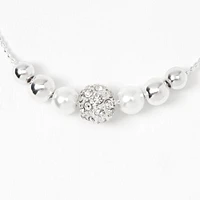 Silver-tone Crystal Fireball & Pearl Bolo Bracelet