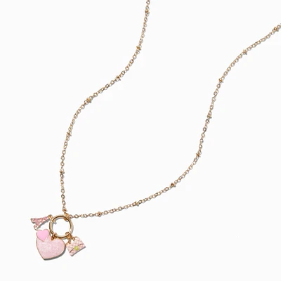 Pink Heart Cluster Charm Pendant Necklace