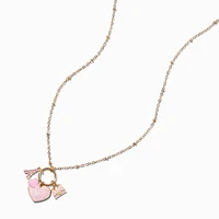 Pink Heart Cluster Charm Pendant Necklace
