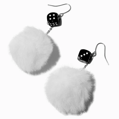 Black Dice White Pom Pom 3'' Drop Earrings