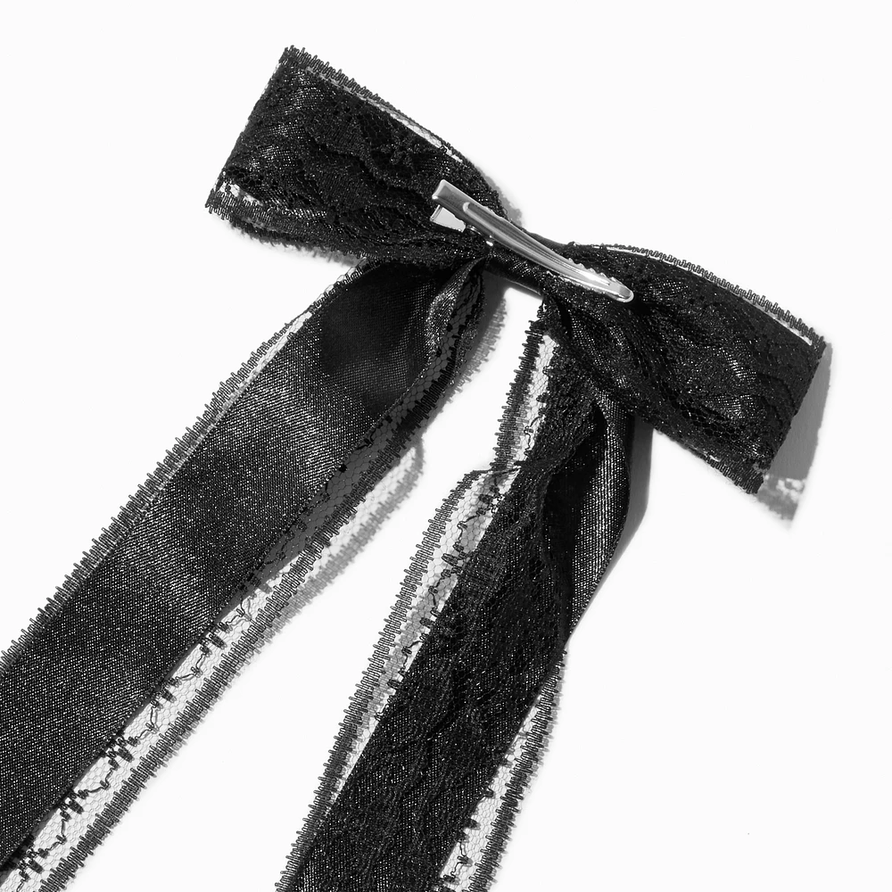 Black Lace Satin Hair Bow Clip