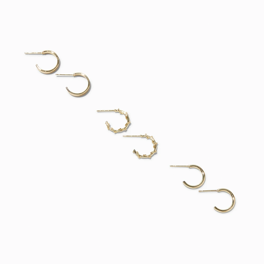 Gold-tone 12mm Textured Huggie Hoop Earrings - 6 Pack