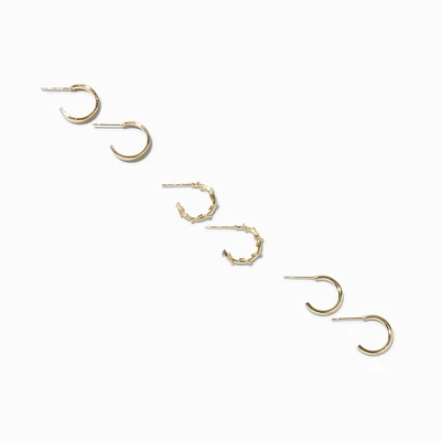 Gold-tone 12mm Textured Huggie Hoop Earrings - 6 Pack