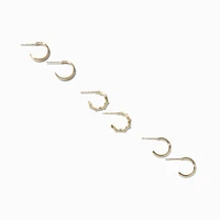 Gold-tone 12mm Textured Huggie Hoop Earrings - 6 Pack