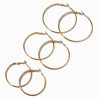 Gold-tone 40mm 50mm, & 60mm Graduated Hoop Earrings - 3 Pack