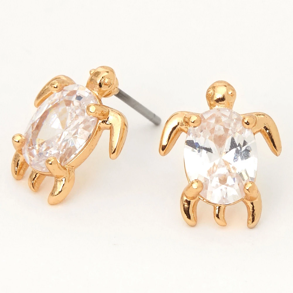 Gold-tone Cubic Zirconia 8mm Turtle Stud Earrings