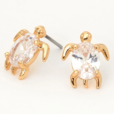 Gold-tone Cubic Zirconia 8mm Turtle Stud Earrings