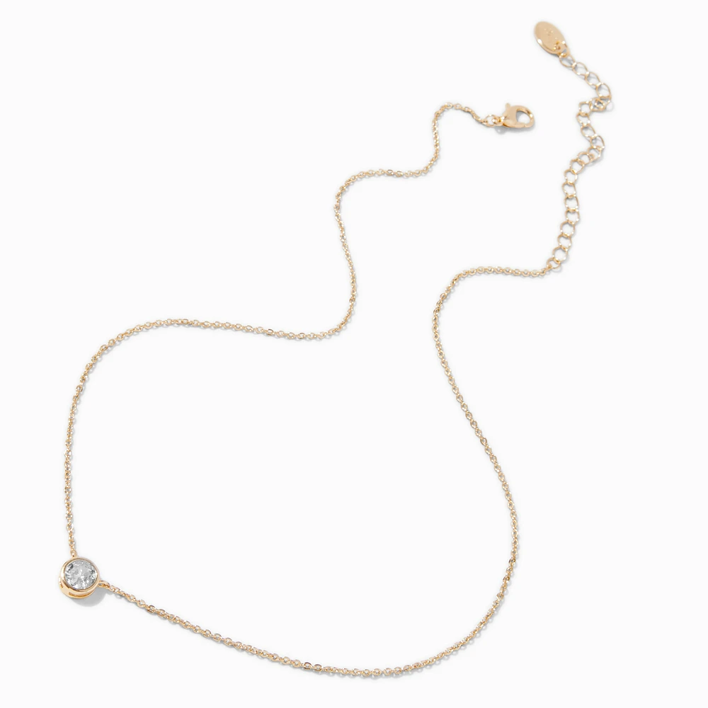 Gold-tone Cubic Zirconia Round Pendant Necklace