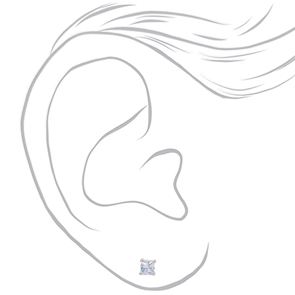 Silver-tone Cubic Zirconia 4mm Square Stud Earrings