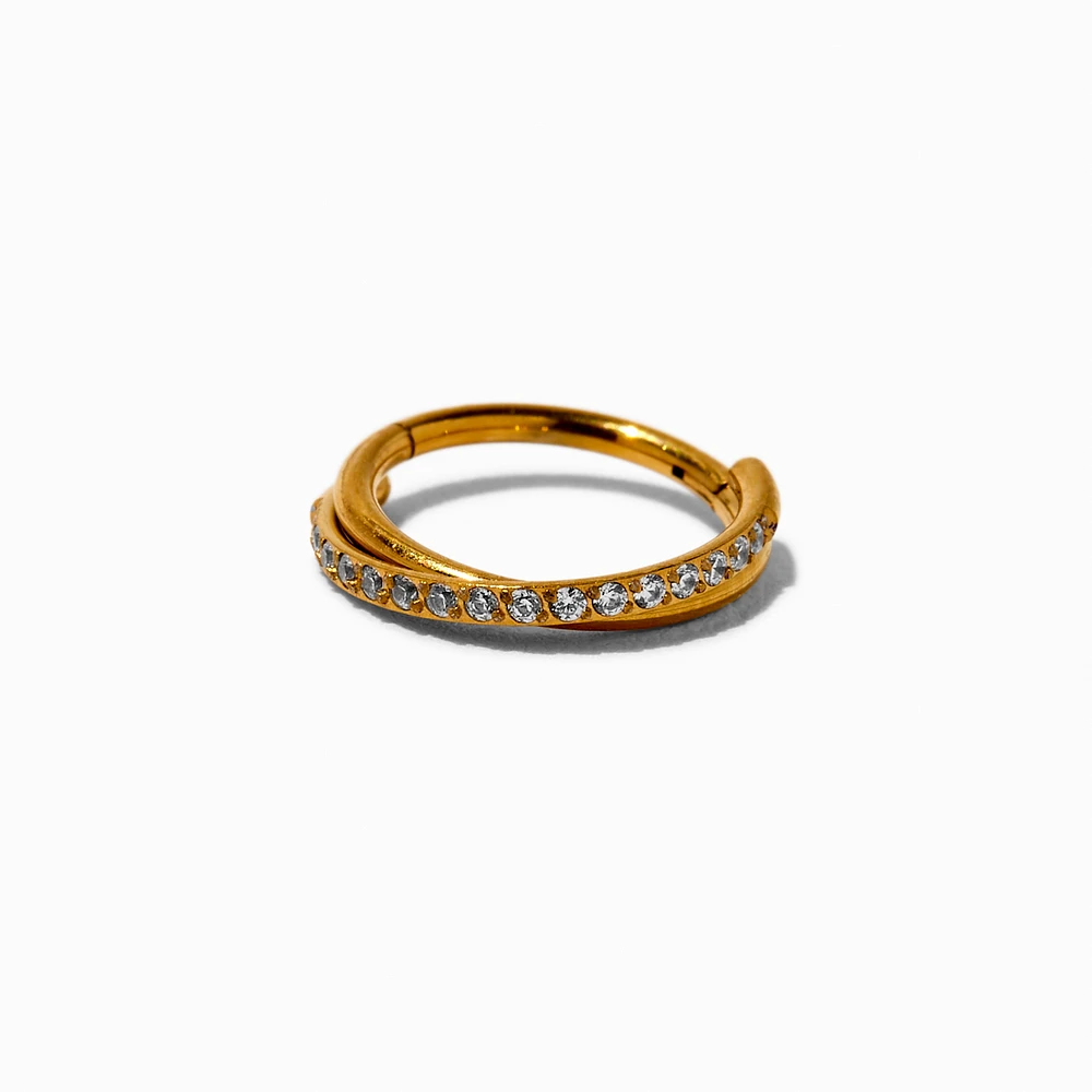 Gold-tone Stainless Steel Cubic Zirconia Twister 18G Cartilage Clicker Earring