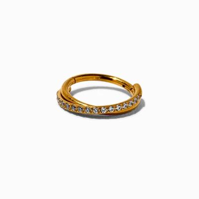 Gold-tone Stainless Steel Cubic Zirconia Twister 18G Cartilage Clicker Earring