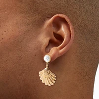 Gold-tone Pearl Seashell Drop Earrings