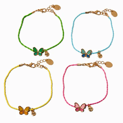 Best Friends Pastel Butterfly Cord Bracelets - 4 Pack