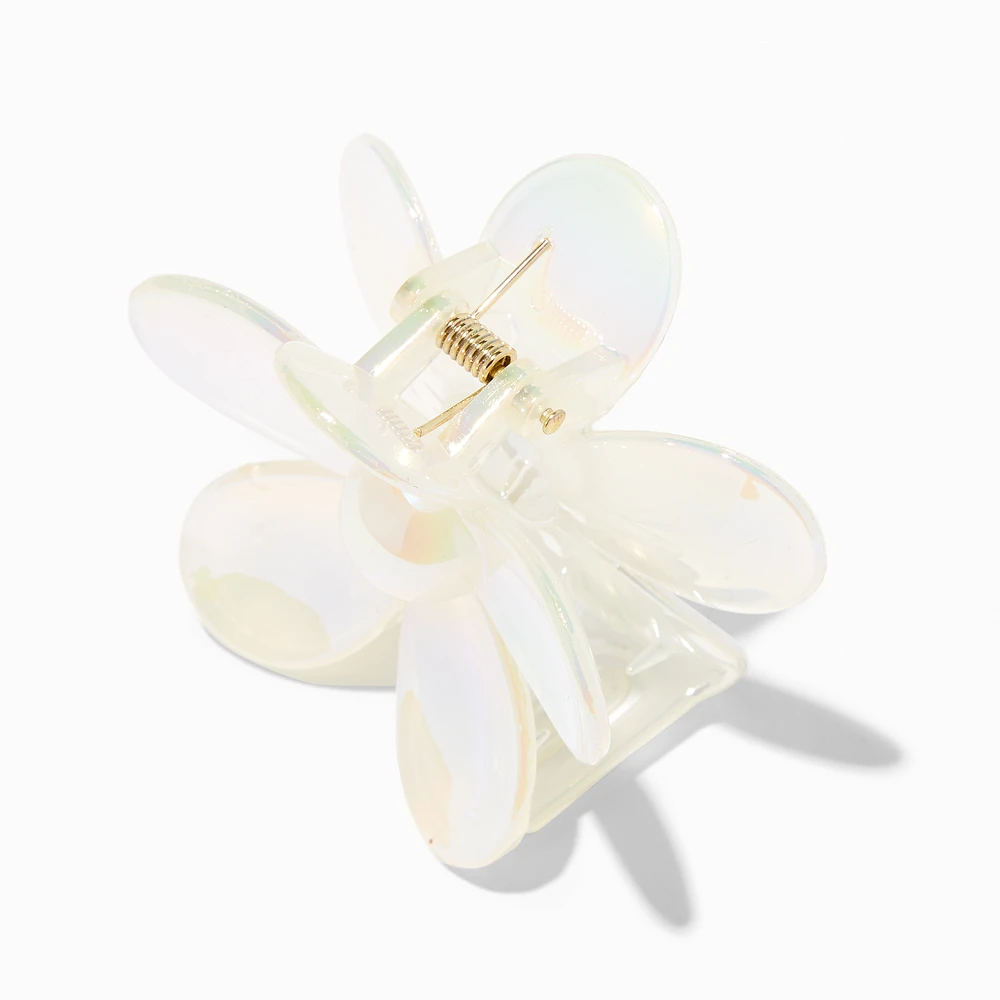 White Iridescent Medium Flower Hair Claw