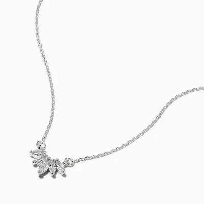 Silver-tone Cubic Zirconia Leaf Arch Pendant Necklace