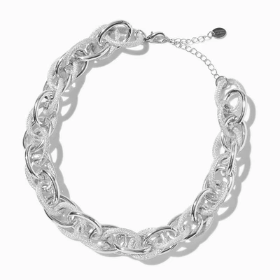 Silver-tone Textured Mega Link Chain Necklace 