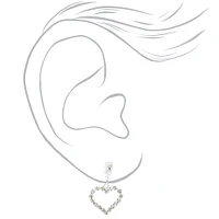 Silver-tone Rhinestone Heart 0.5" Drop Earrings