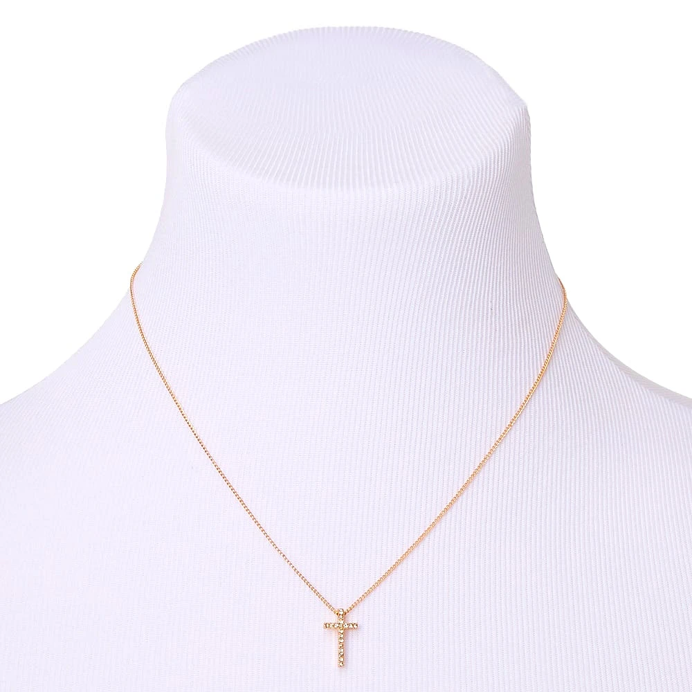 Gold-tone Crystal Cross Pendant Necklace